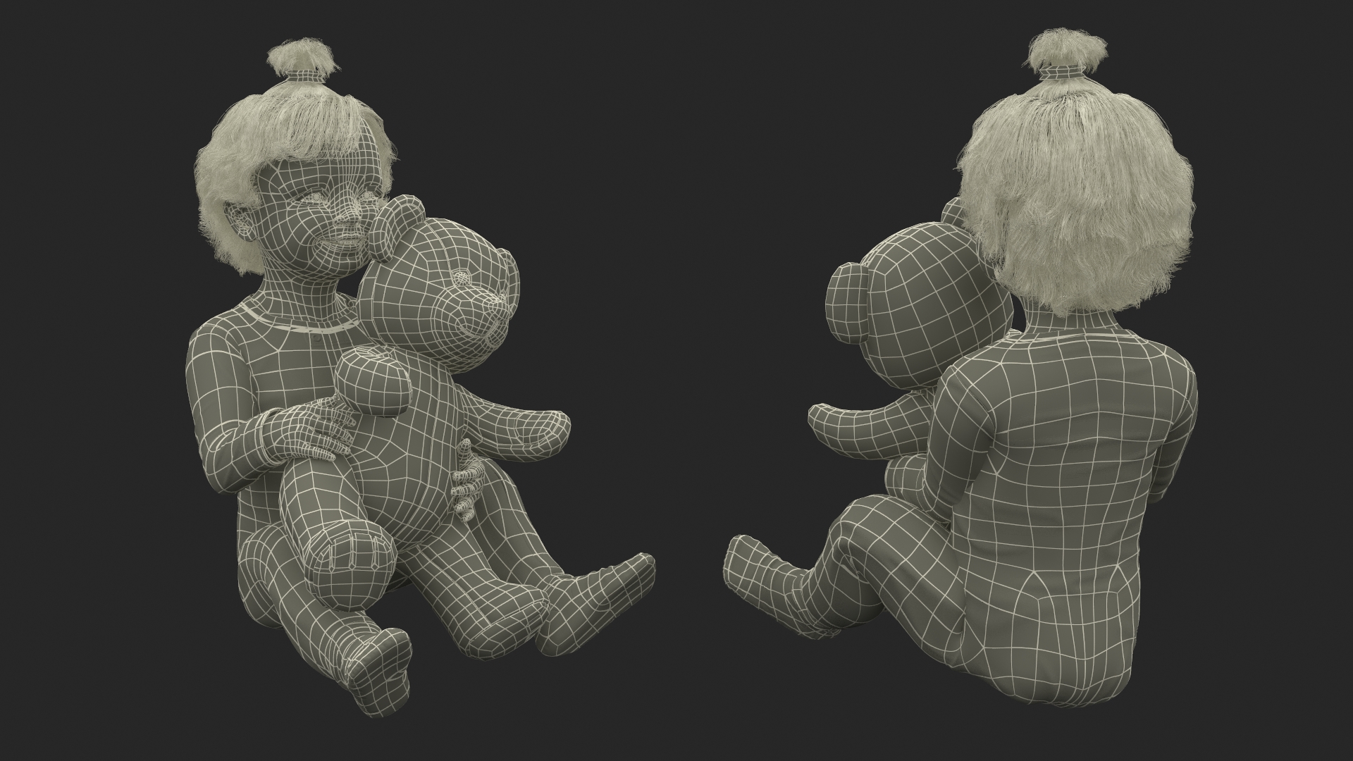 3D model Baby Girl with Teddy Bear