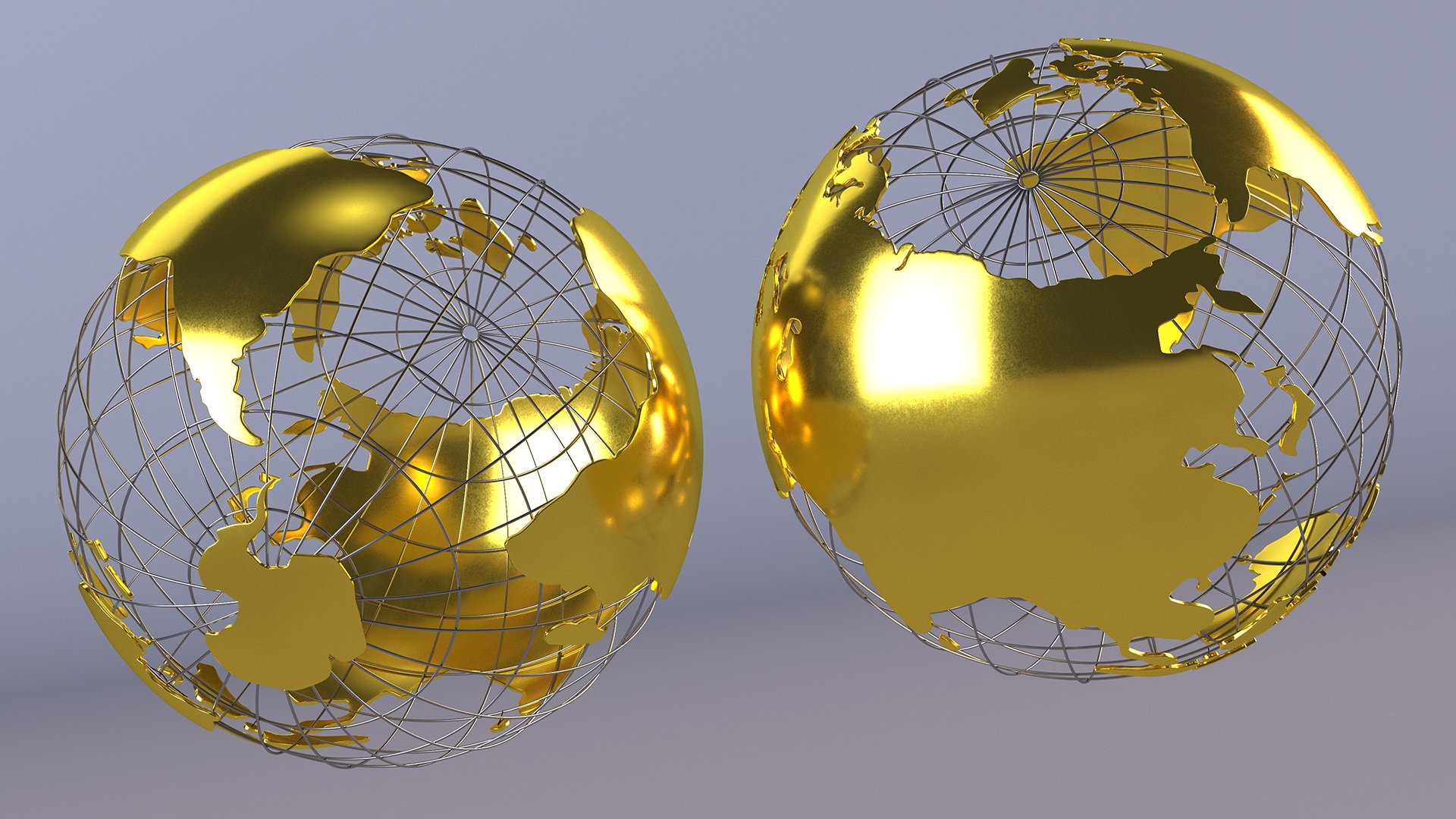 3D Wireframe Earth Globe Gold