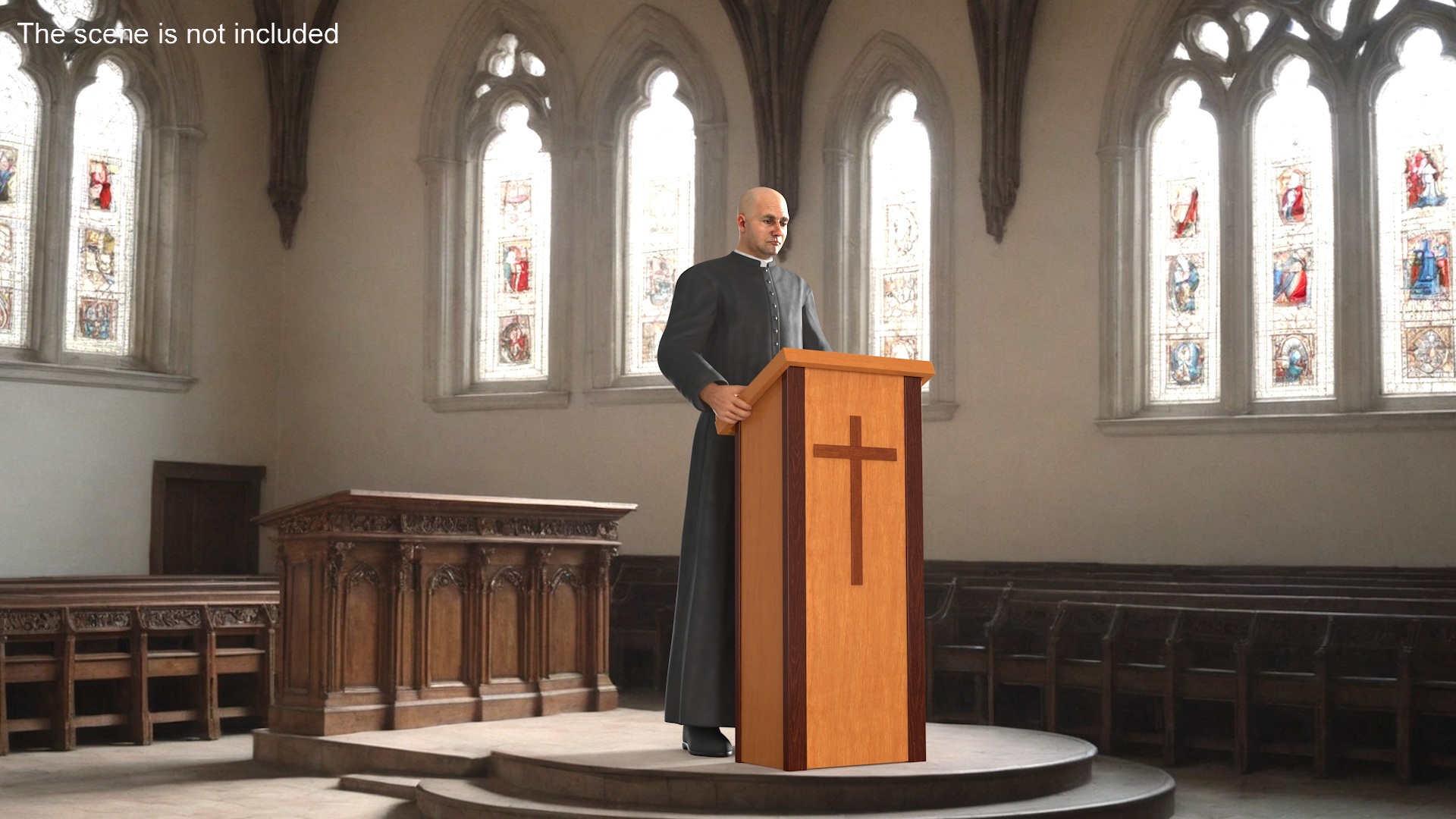 3D Catholic Priest Reads the Bible at the Lectern Ambo