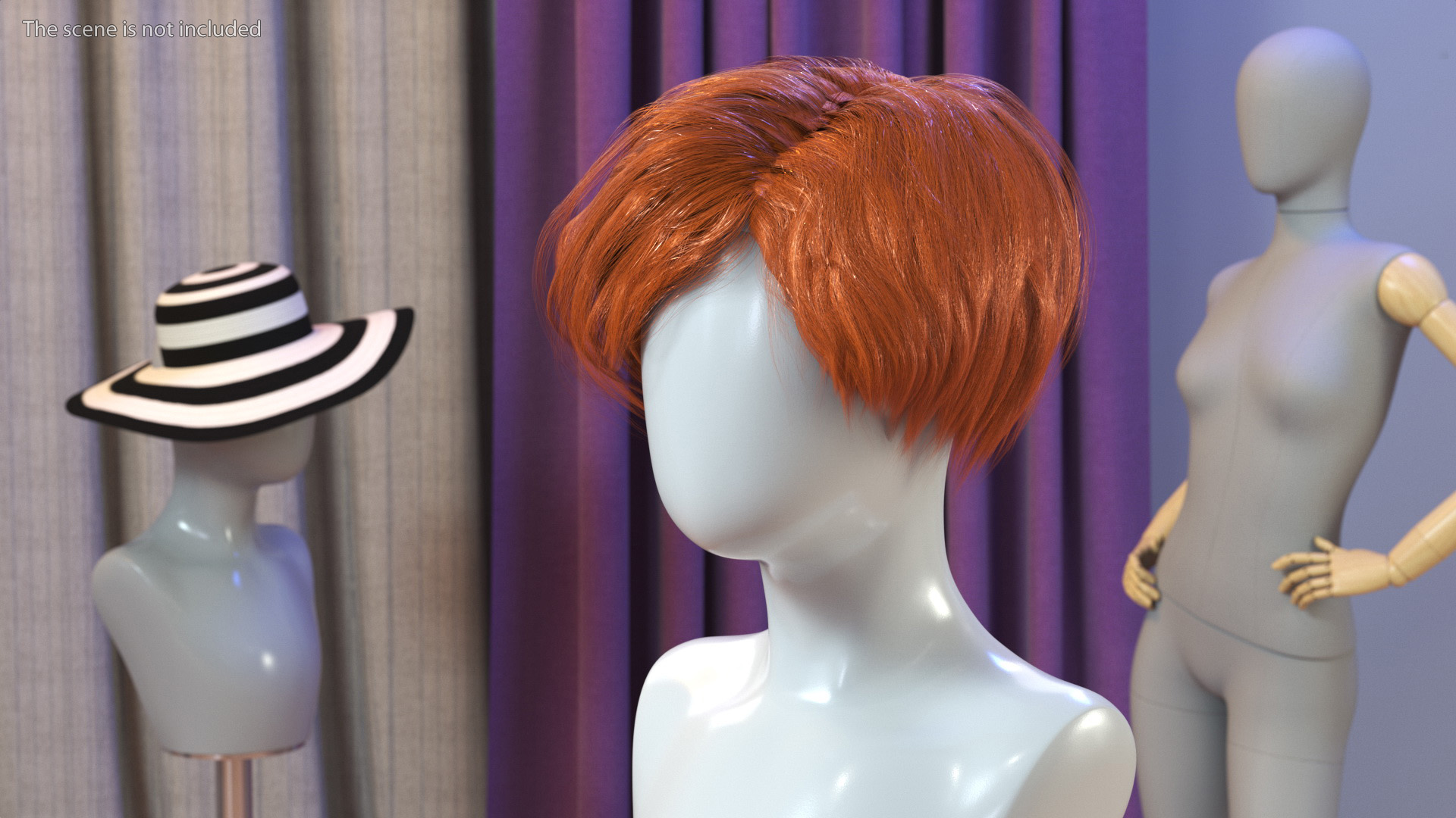 3D Short Hair Wig Red model