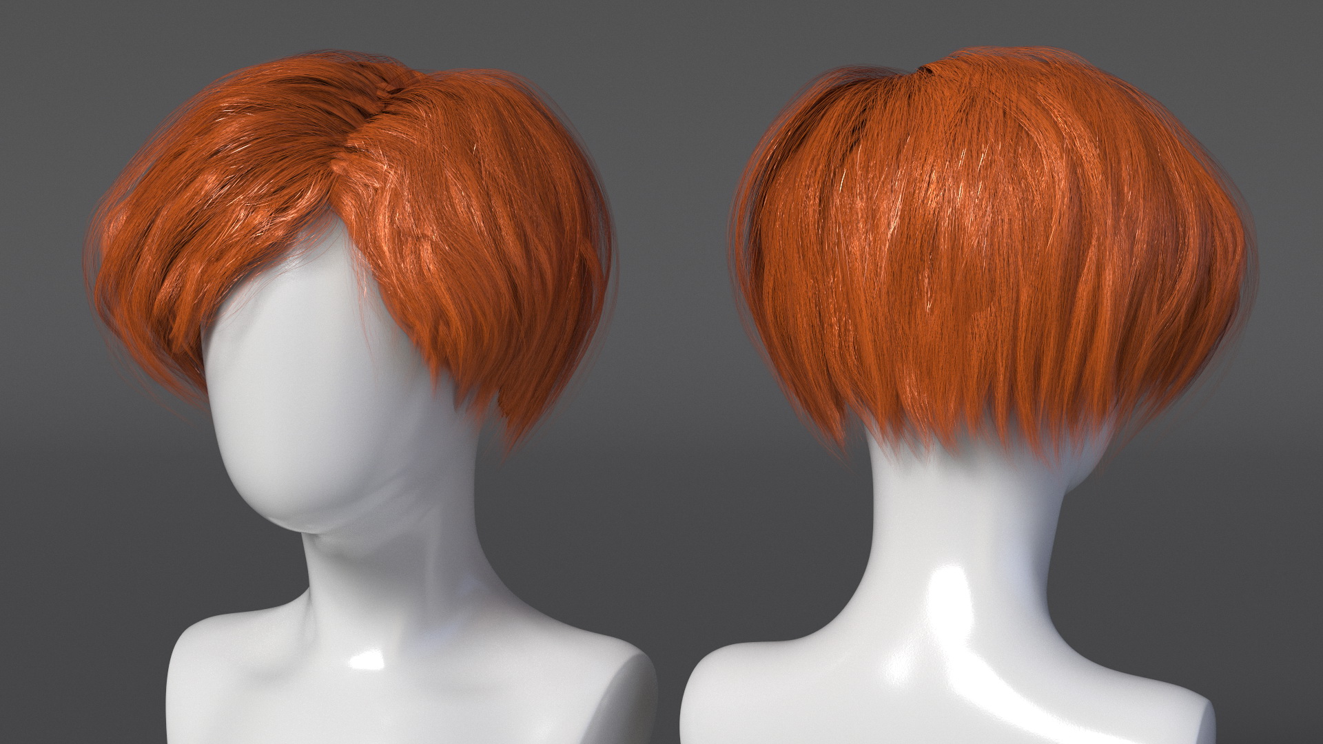 3D Short Hair Wig Red model