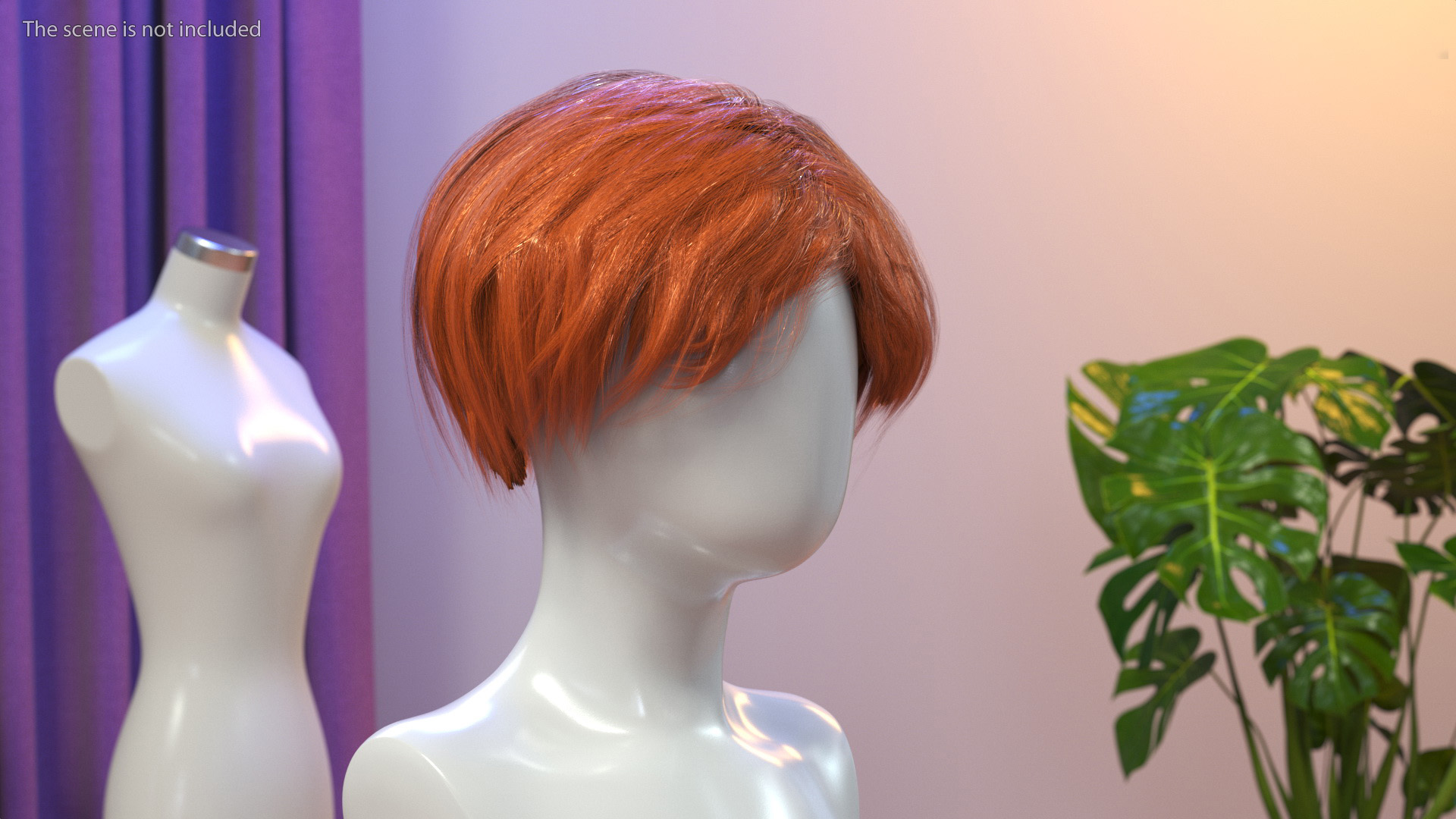 3D Short Hair Wig Red model