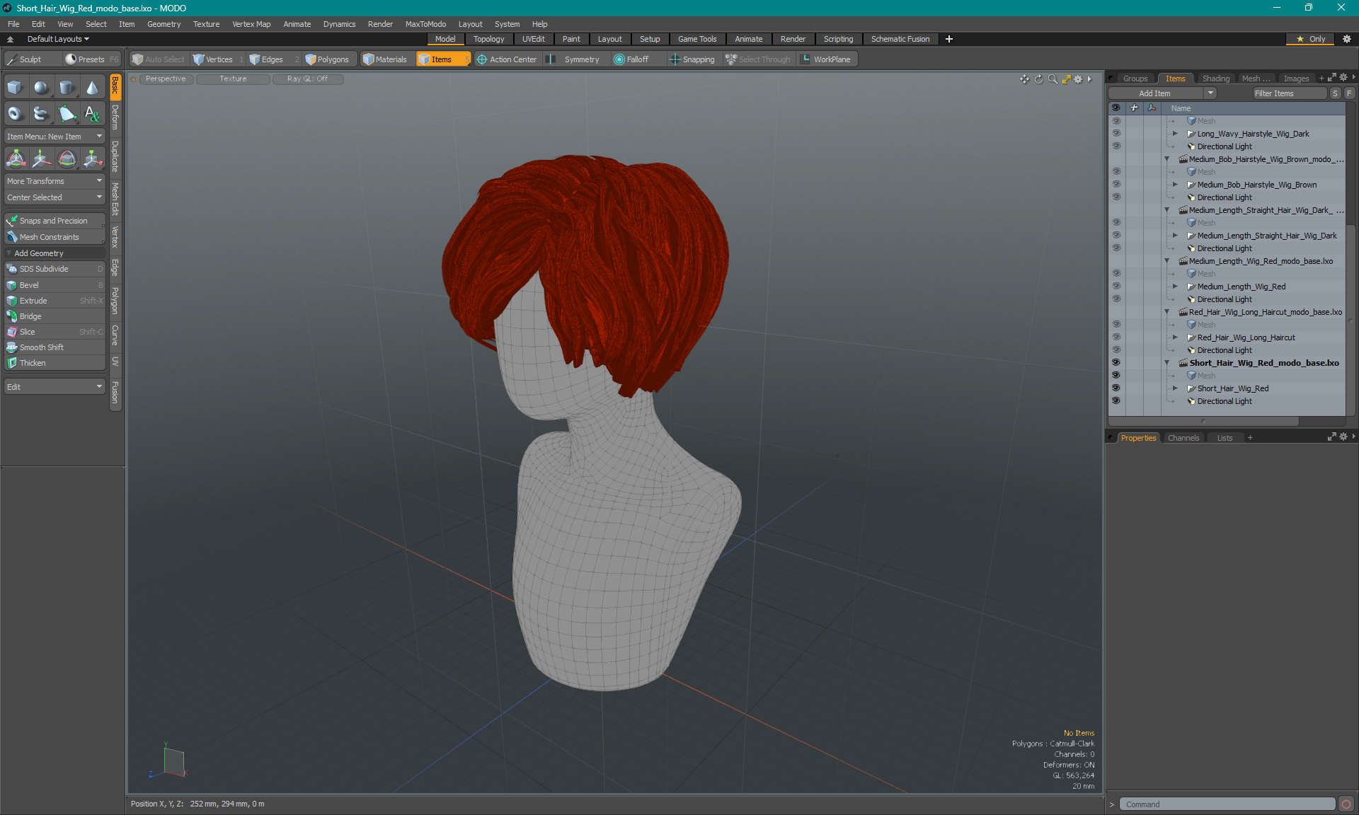 3D Short Hair Wig Red model