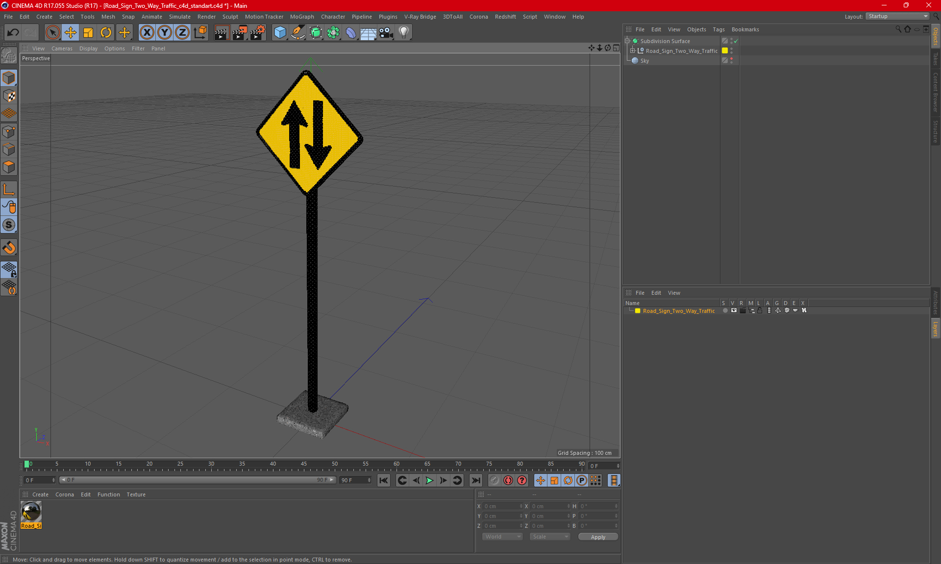 3D model Road Sign Two Way Traffic