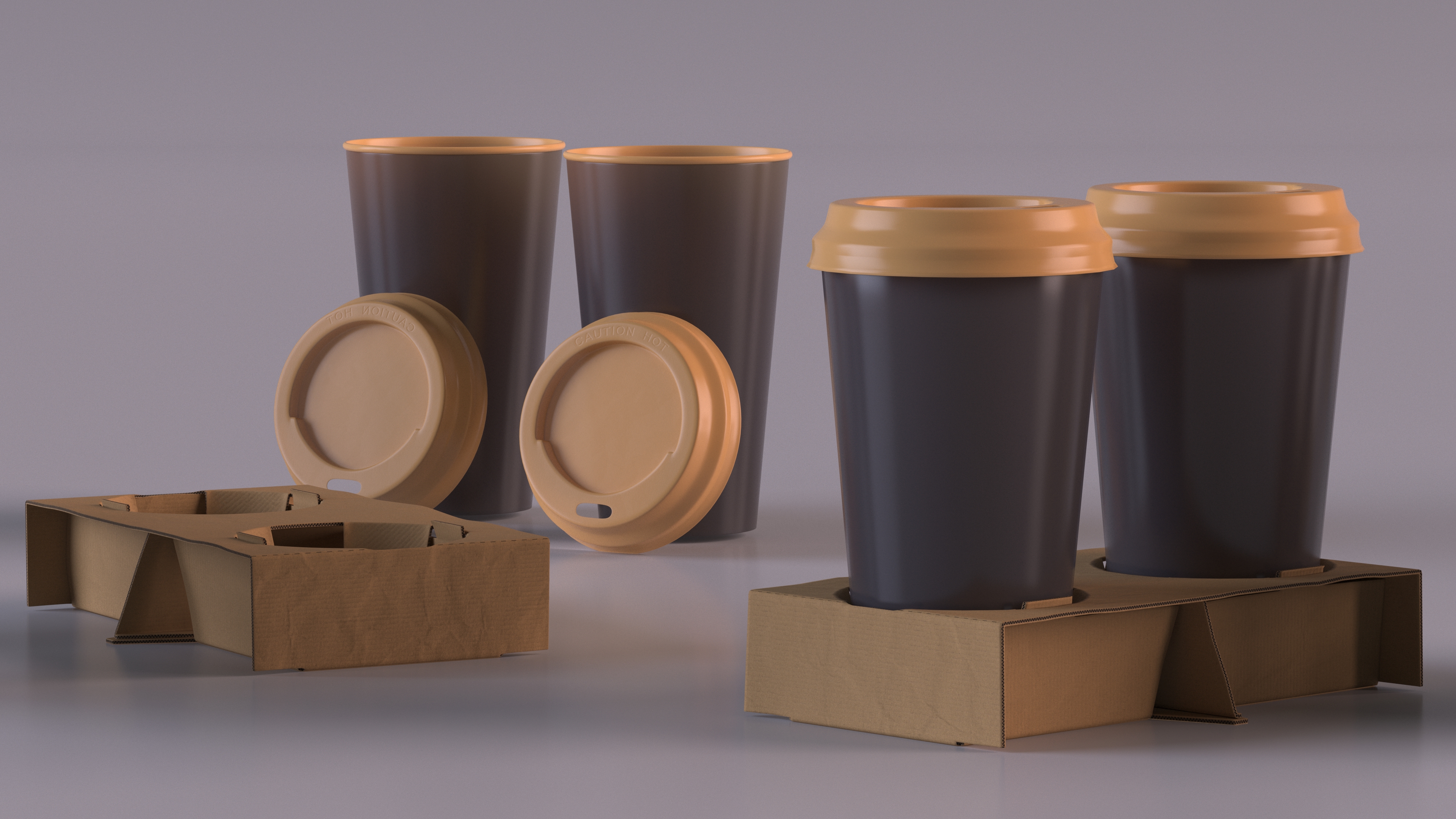 3D model Cardboard Carrier with 2 Coffee Cup