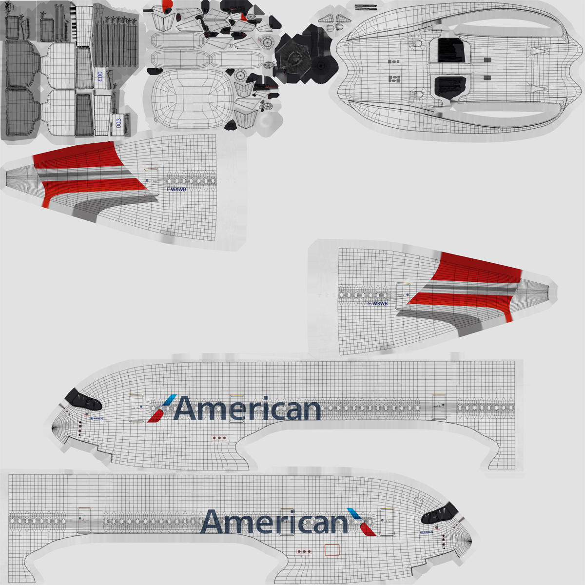 3D model Airbus A350 800 American Airlines Rigged