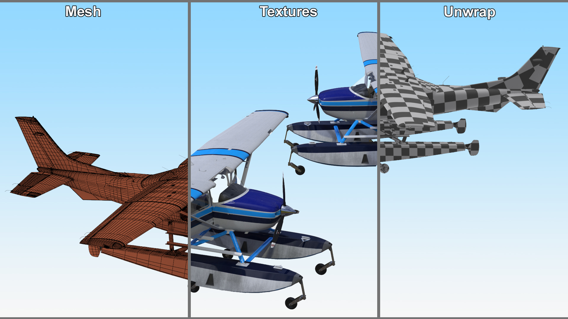 3D model Seaplane Cessna 182 Floatplane