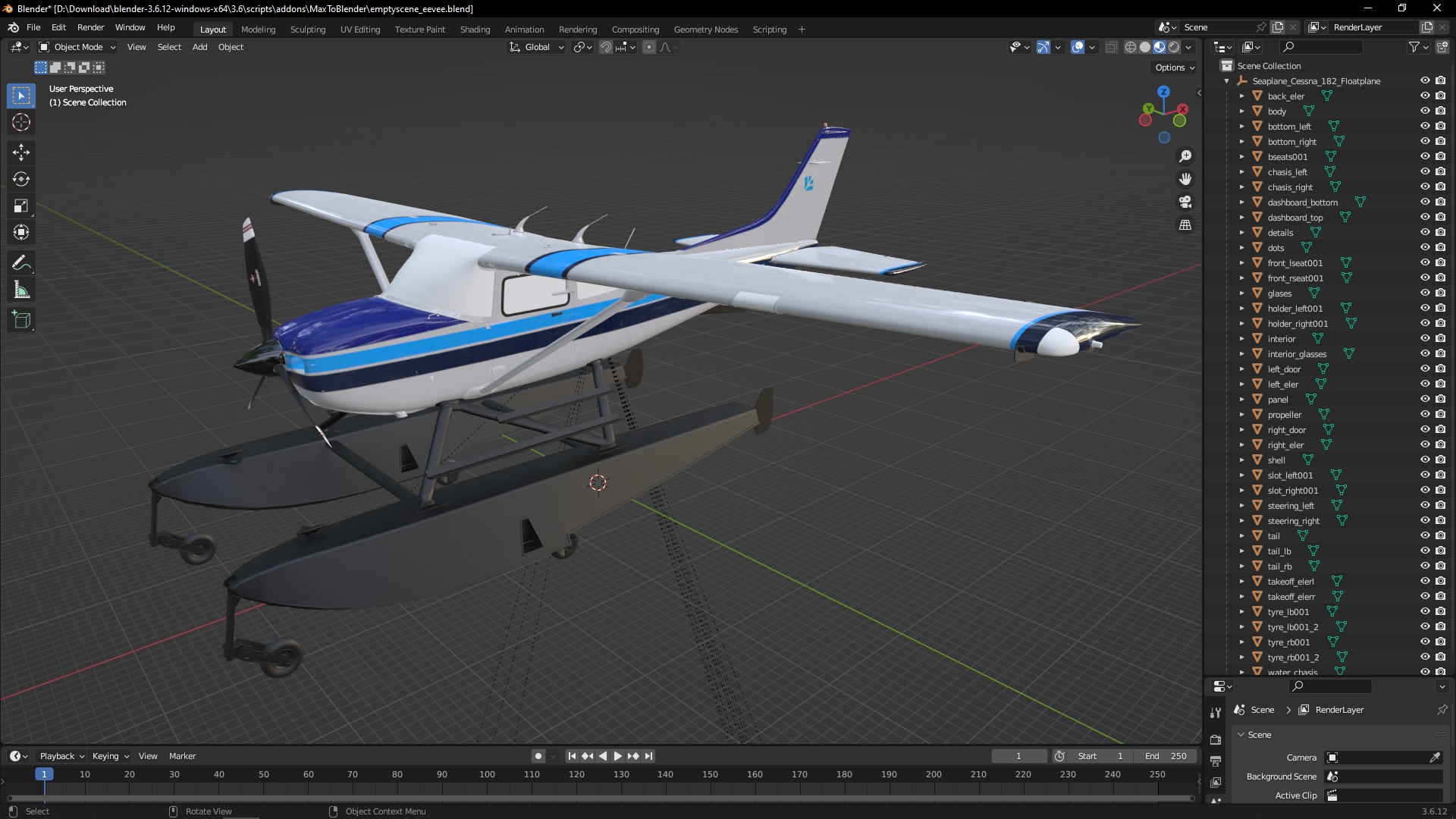 3D model Seaplane Cessna 182 Floatplane