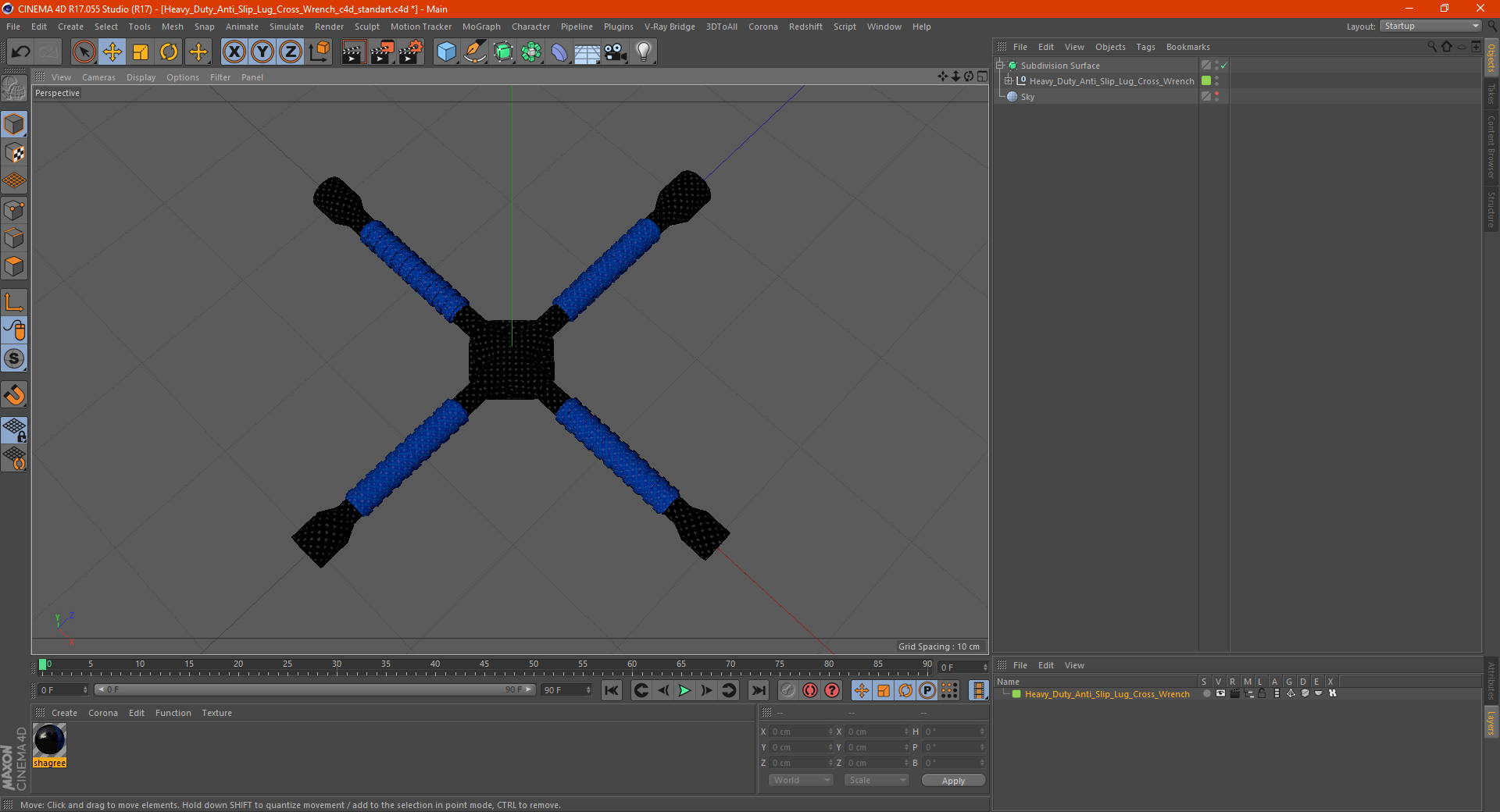 Heavy Duty Anti Slip Lug Cross Wrench 3D