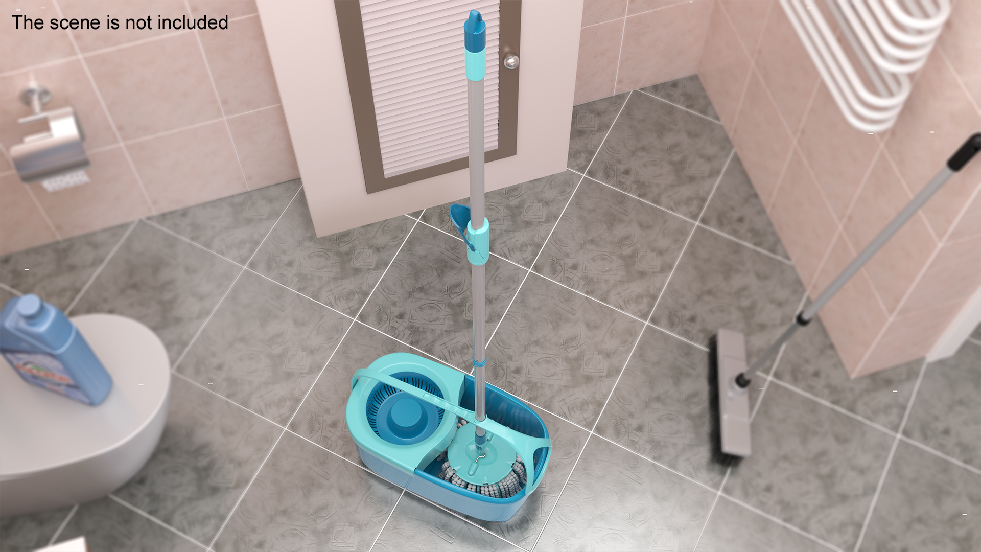 Bucket with Power Spin Wringer and Twist Mop Turquoise 3D model