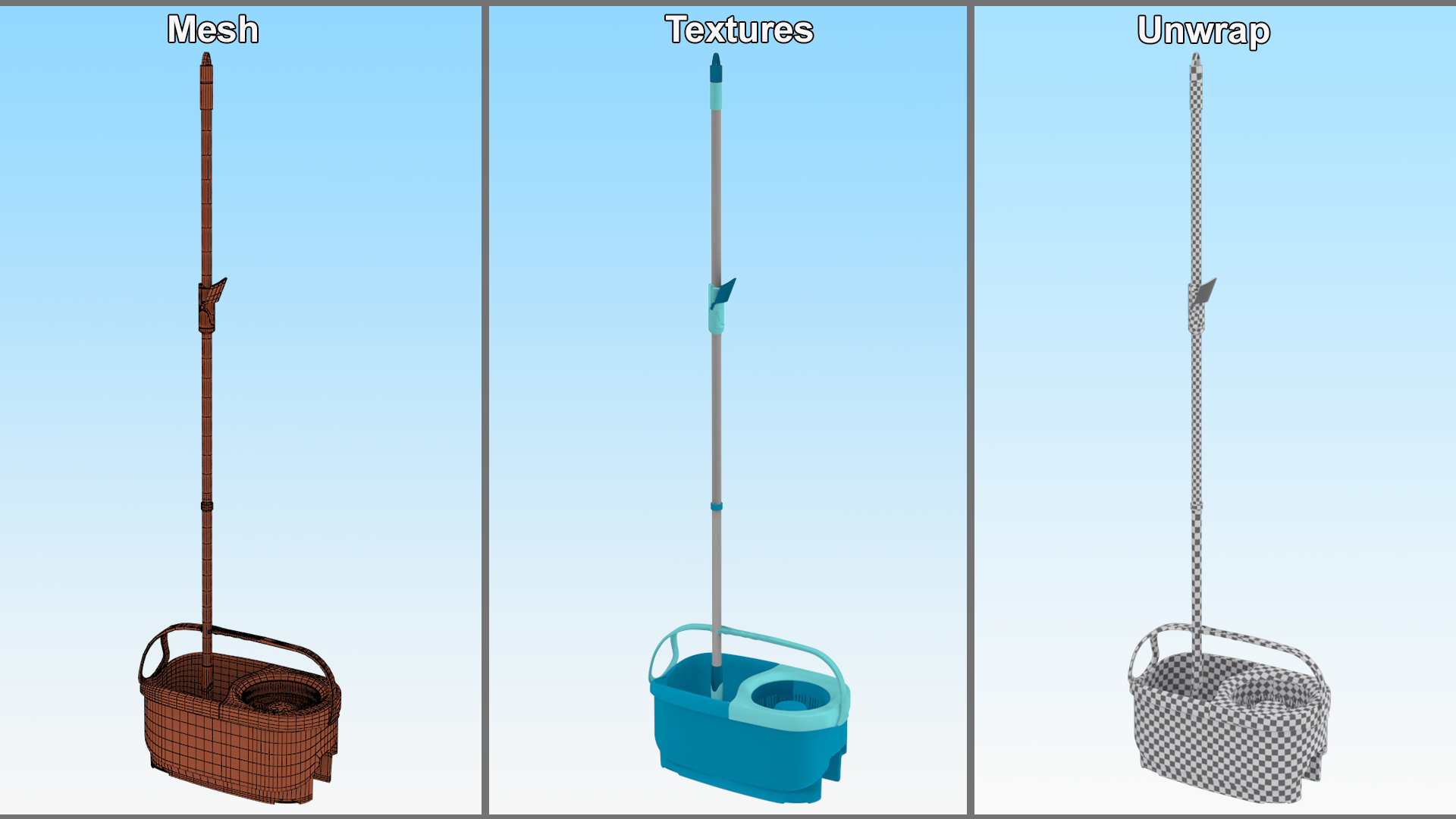 Bucket with Power Spin Wringer and Twist Mop Turquoise 3D model