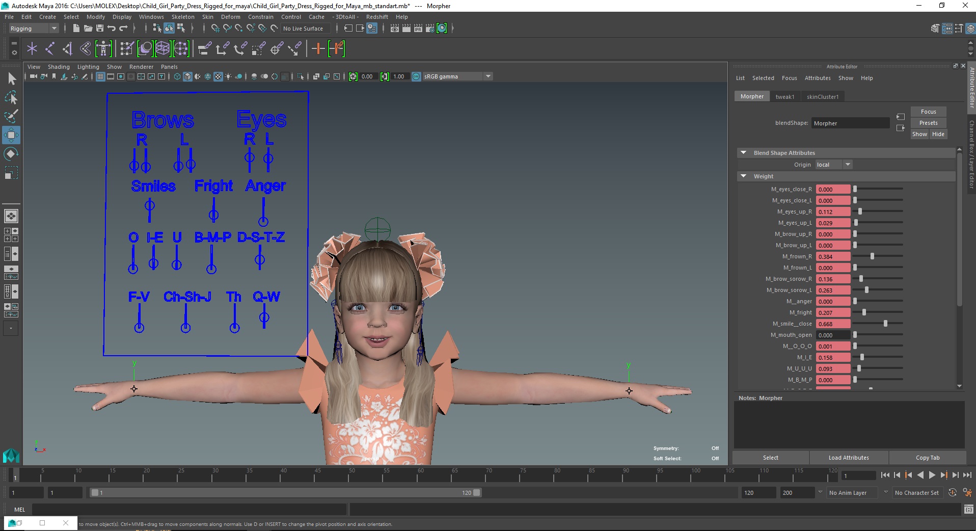 3D Child Girl Party Dress Rigged for Maya model