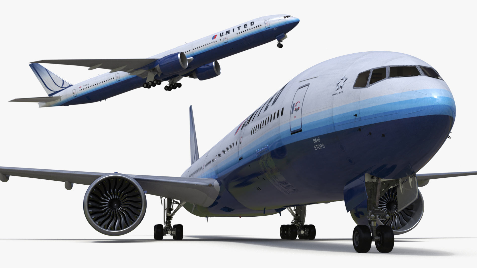 3D Boeing 777 United Airlines Rigged model