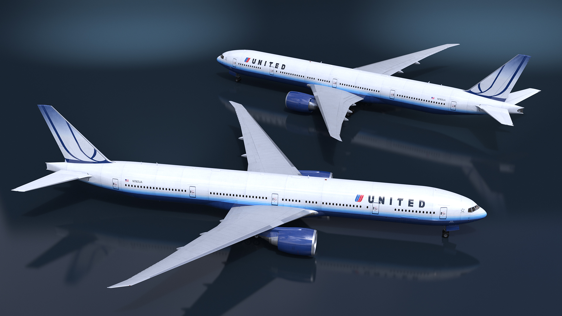 3D Boeing 777 United Airlines Rigged model