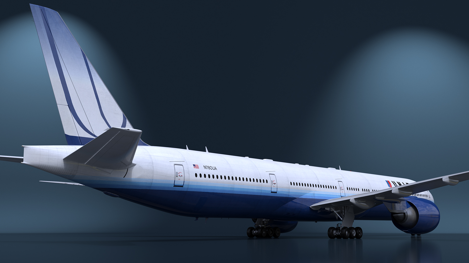 3D Boeing 777 United Airlines Rigged model