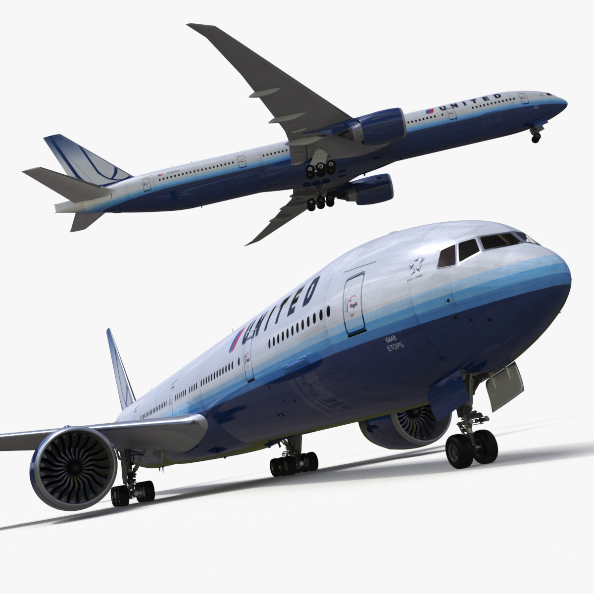 3D Boeing 777 United Airlines Rigged model