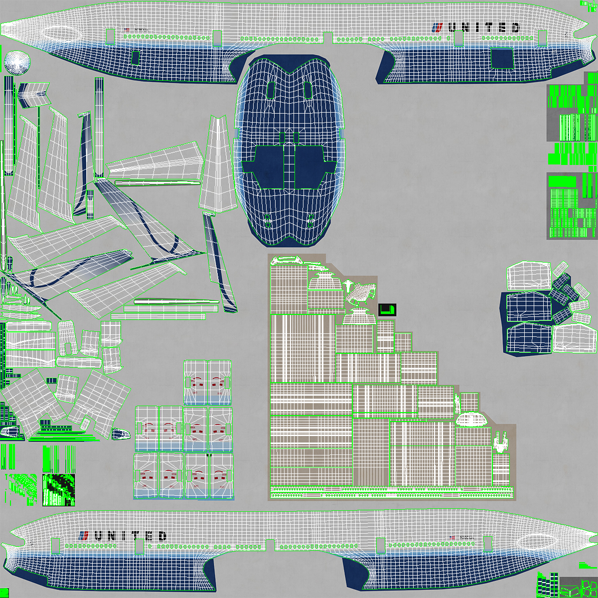 3D Boeing 777 United Airlines Rigged model