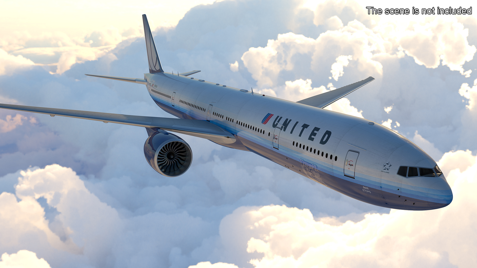 3D Boeing 777 United Airlines Rigged model