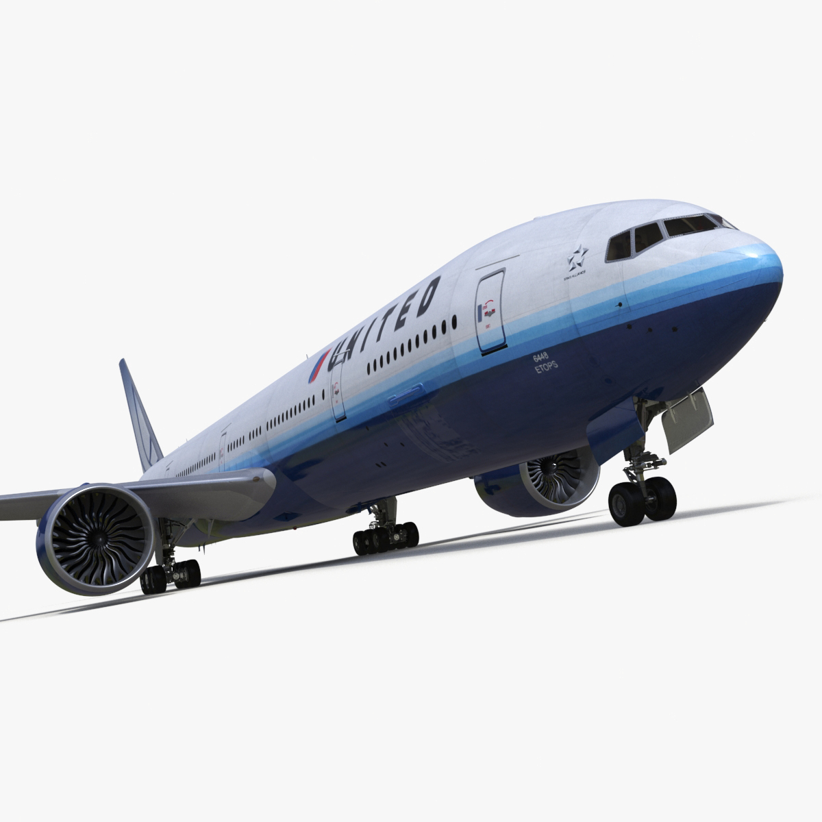 3D Boeing 777 United Airlines Rigged model