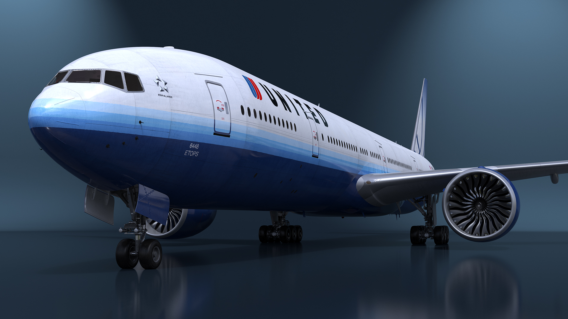 3D Boeing 777 United Airlines Rigged model