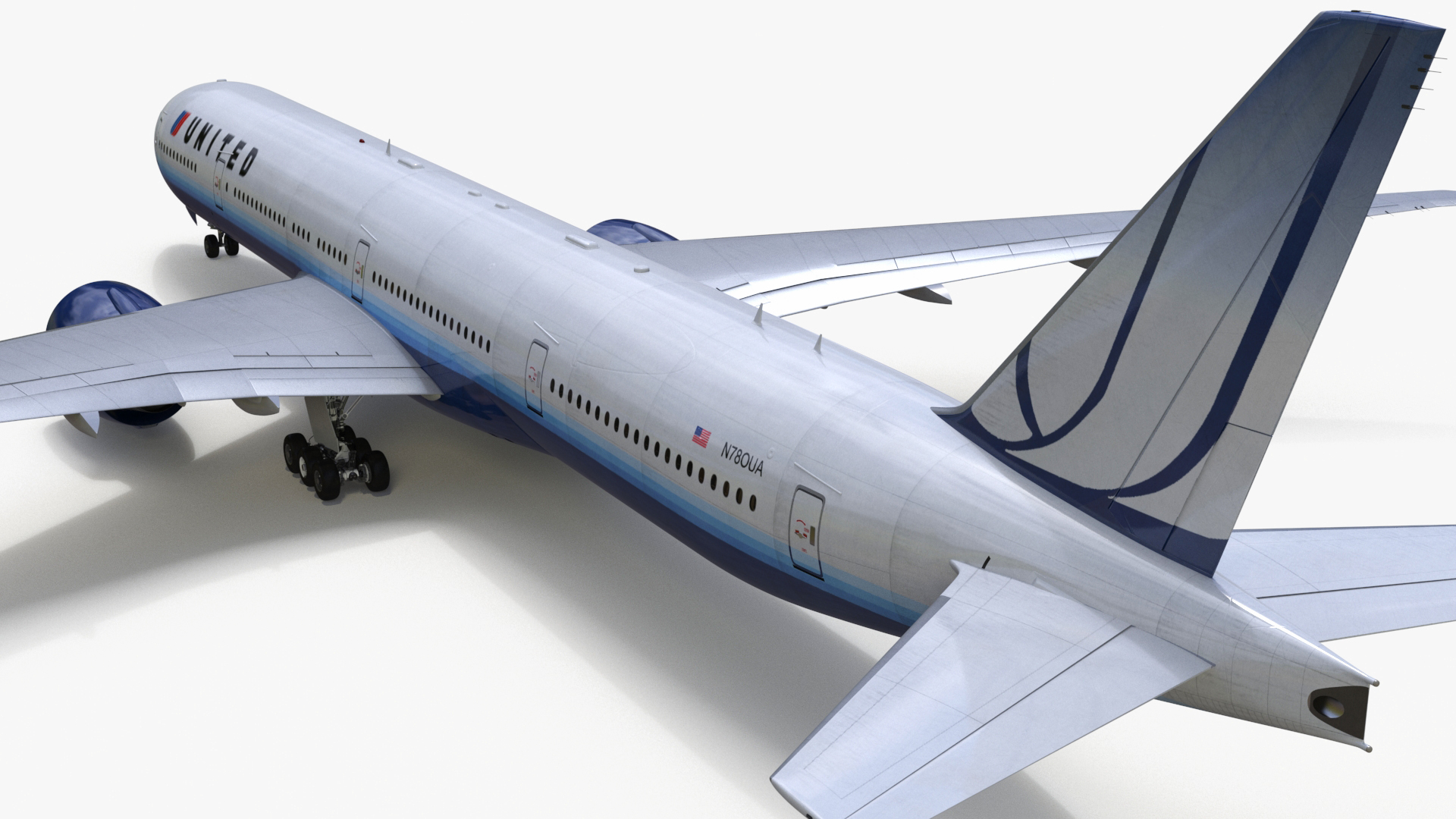 3D Boeing 777 United Airlines Rigged model