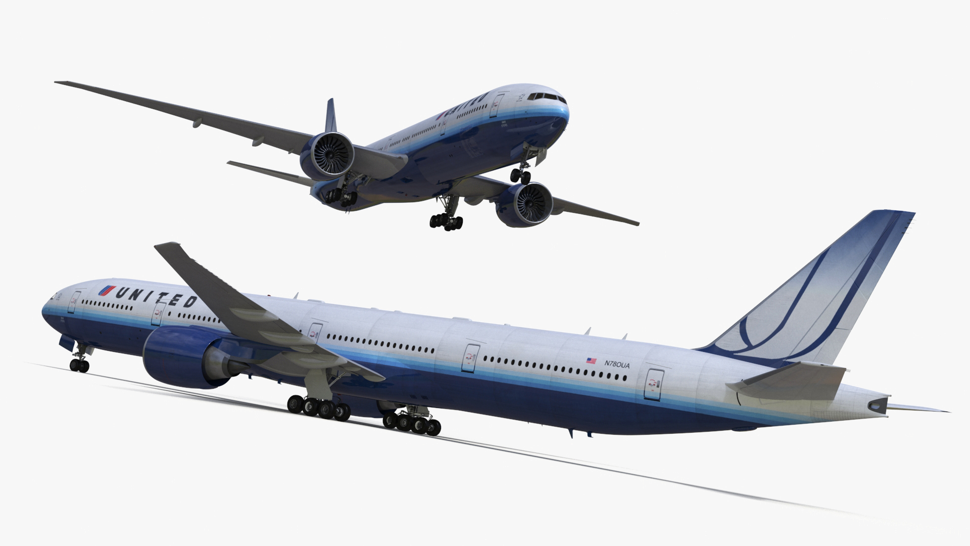 3D Boeing 777 United Airlines Rigged model