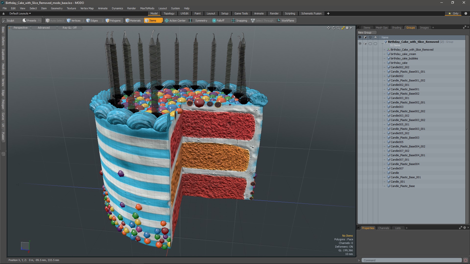 Birthday Cake with Slice Removed 3D