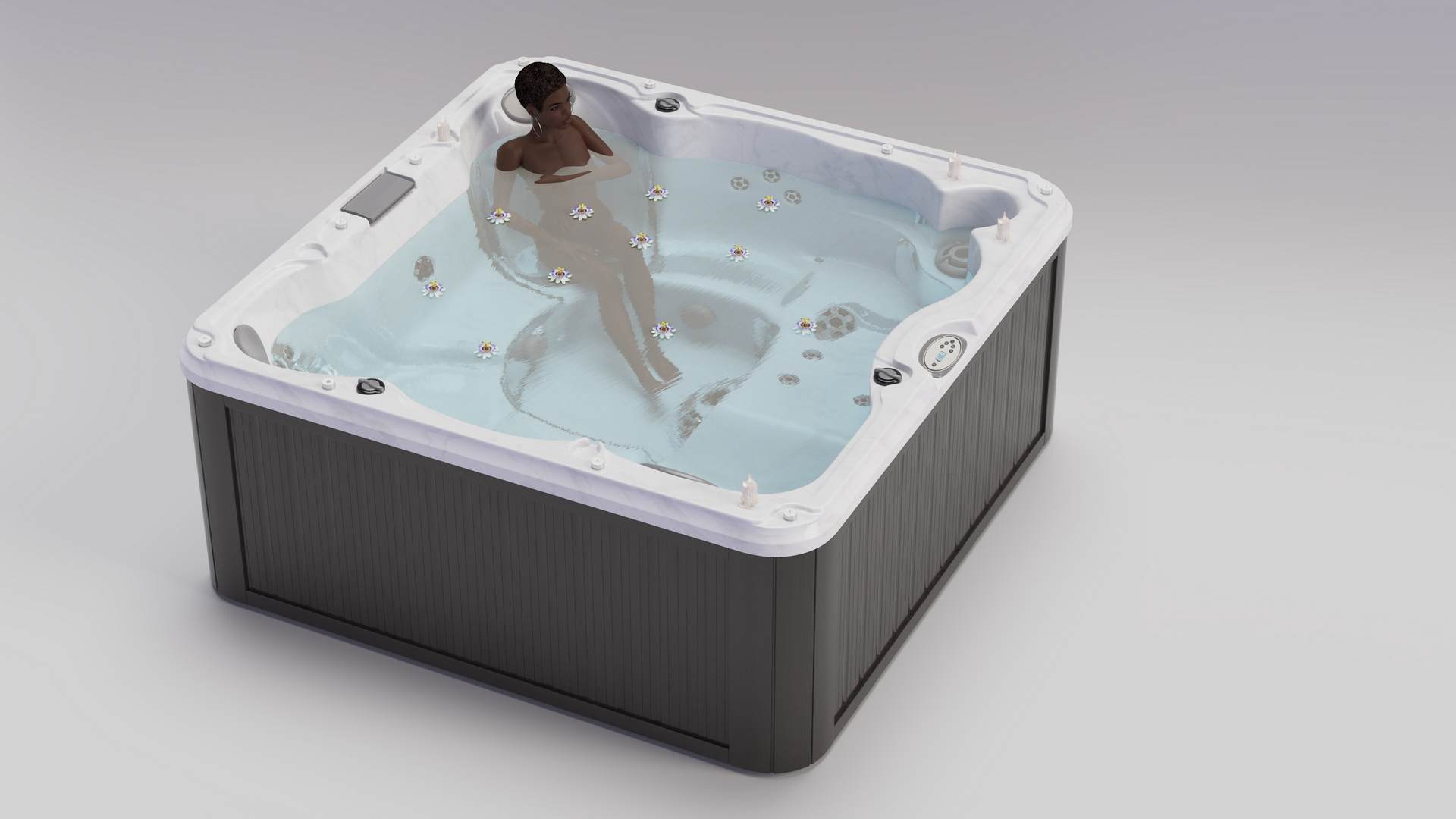 3D model Romantic Bathtub with a Female and Passion Flowers