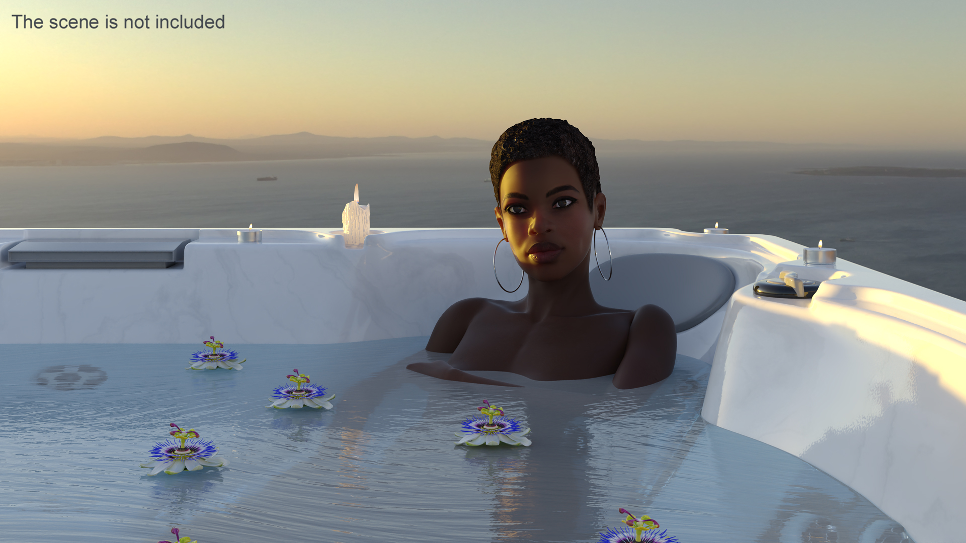 3D model Romantic Bathtub with a Female and Passion Flowers