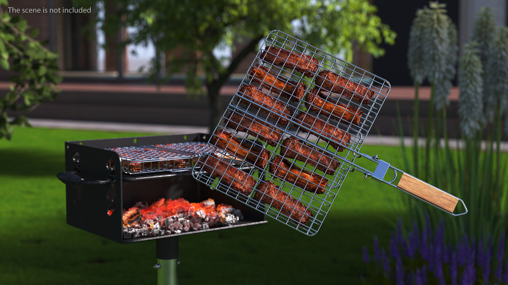 BBQ Handle Grill with Roasted Pork Ribs 3D model