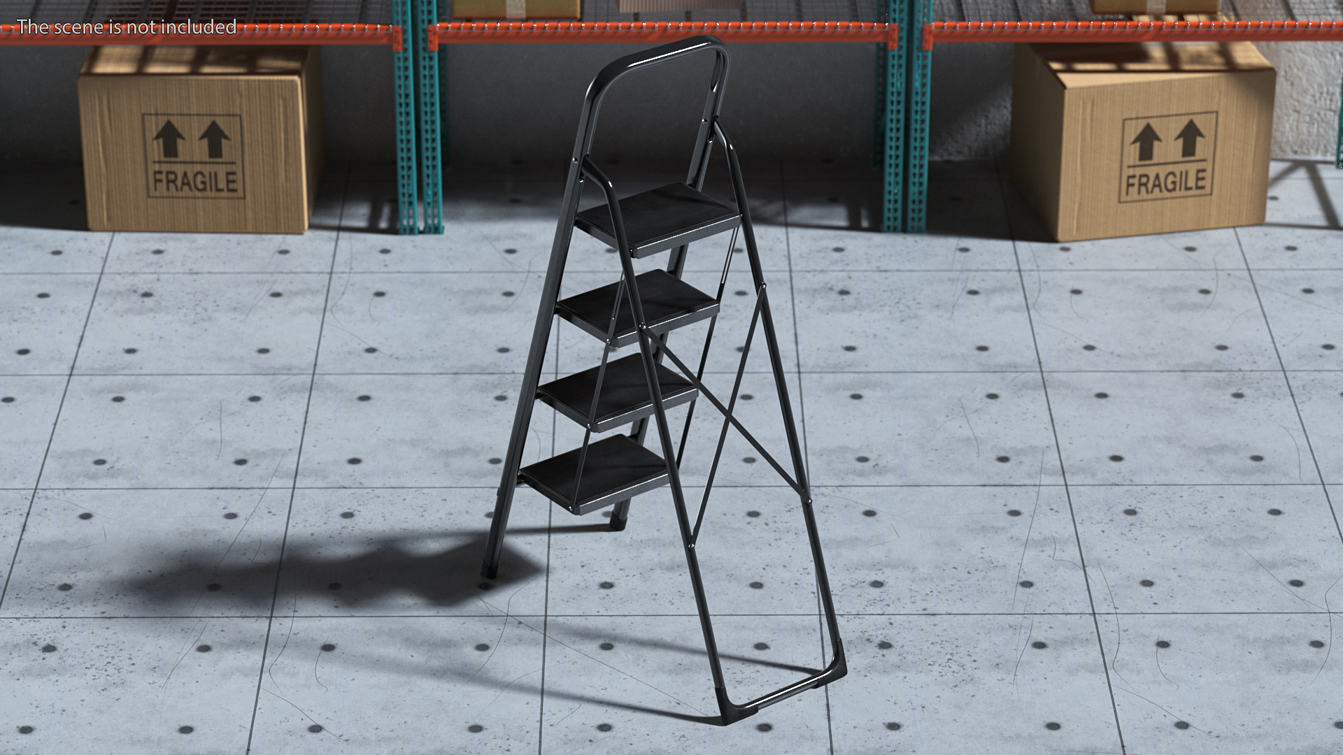 3D Black Folding Ladder with 4 Wide Anti Slip Pedals Rigged