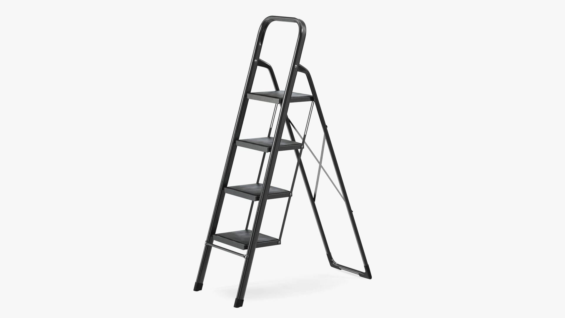 3D Black Folding Ladder with 4 Wide Anti Slip Pedals Rigged