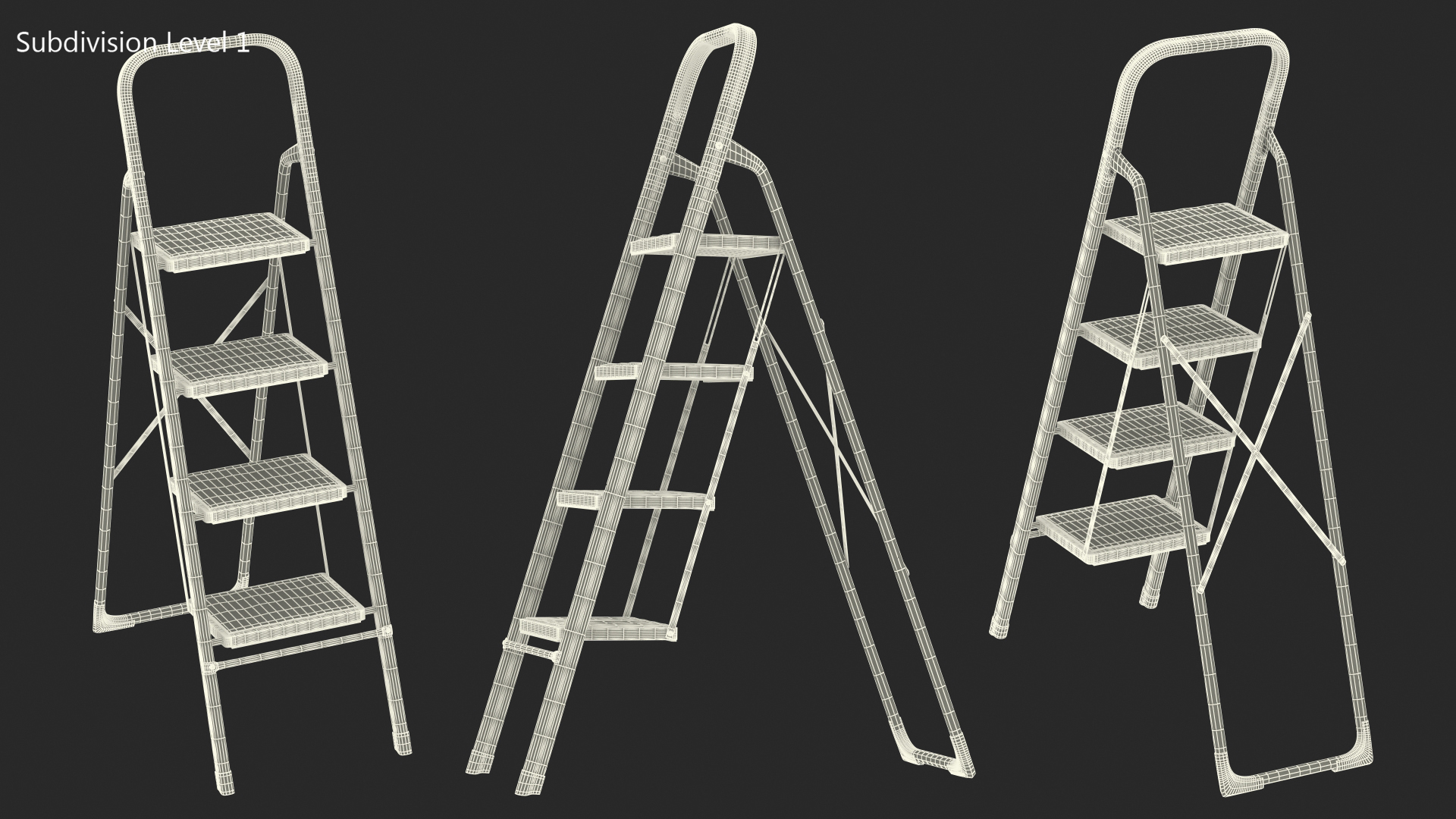 3D Black Folding Ladder with 4 Wide Anti Slip Pedals Rigged