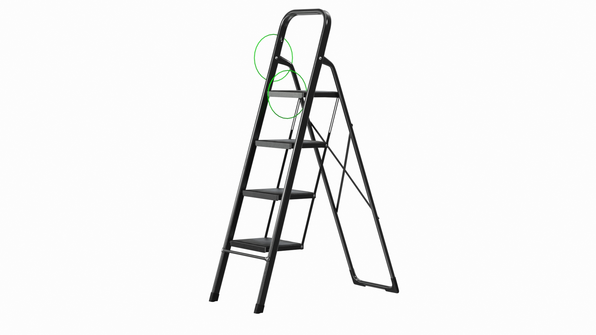 3D Black Folding Ladder with 4 Wide Anti Slip Pedals Rigged