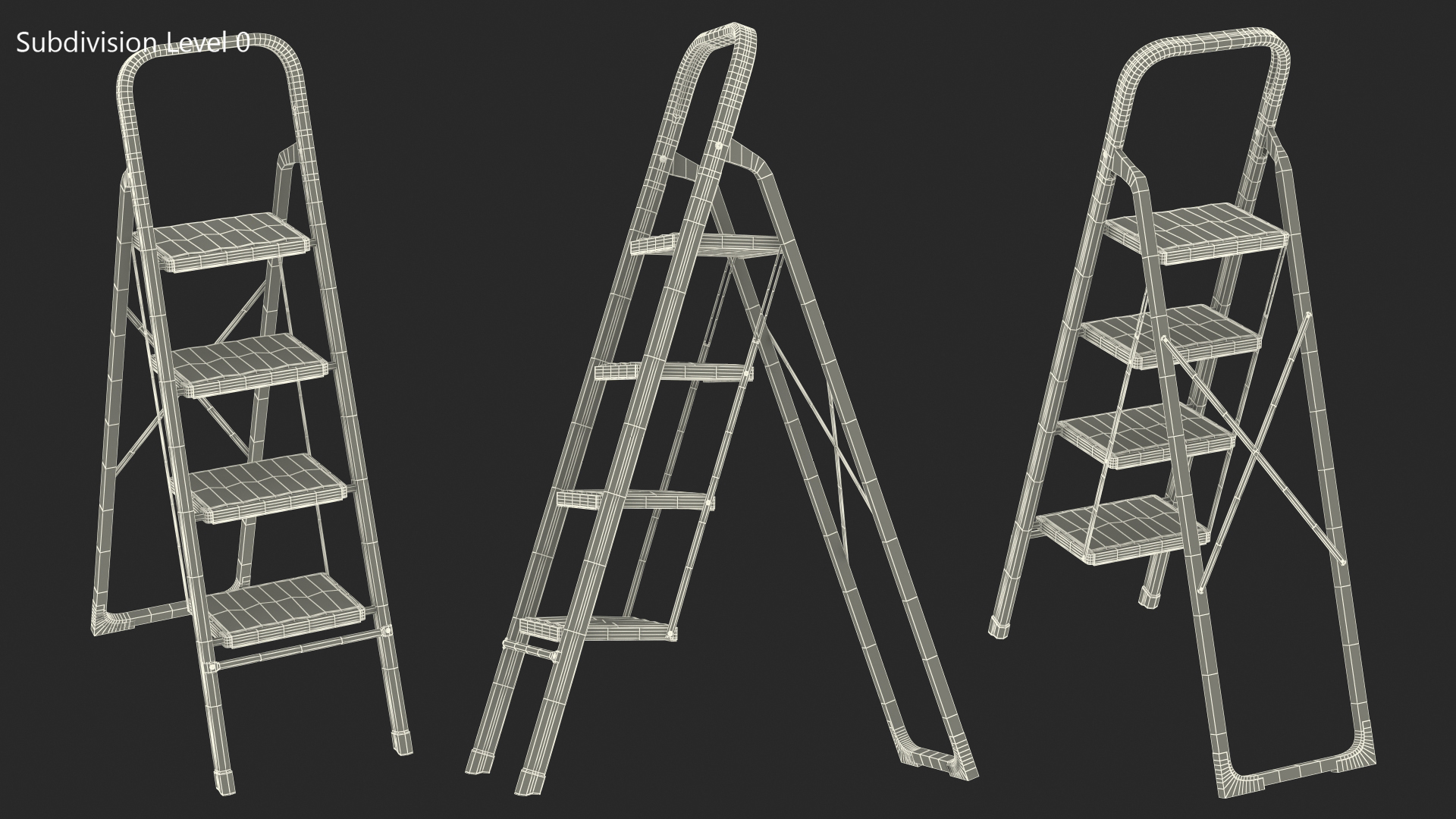 3D Black Folding Ladder with 4 Wide Anti Slip Pedals Rigged