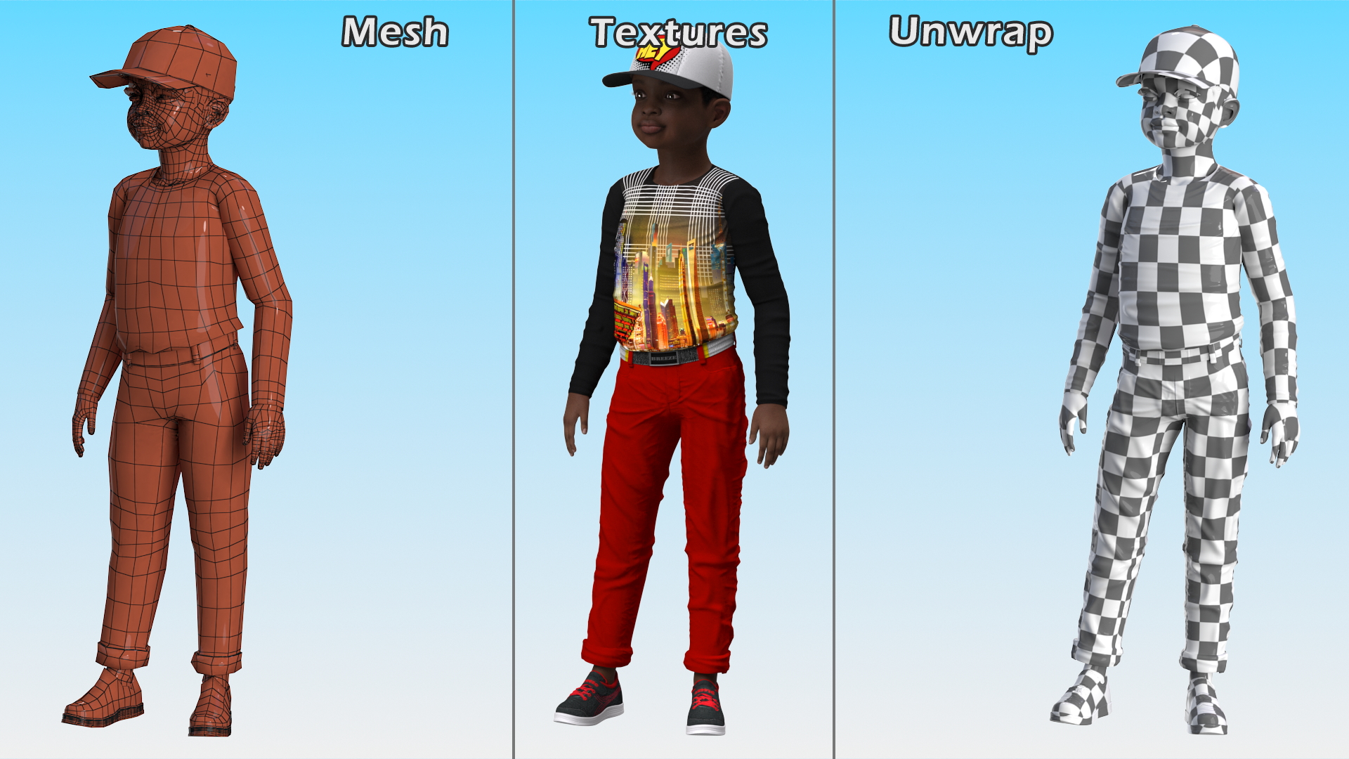 3D Black Child Boy Street Style model