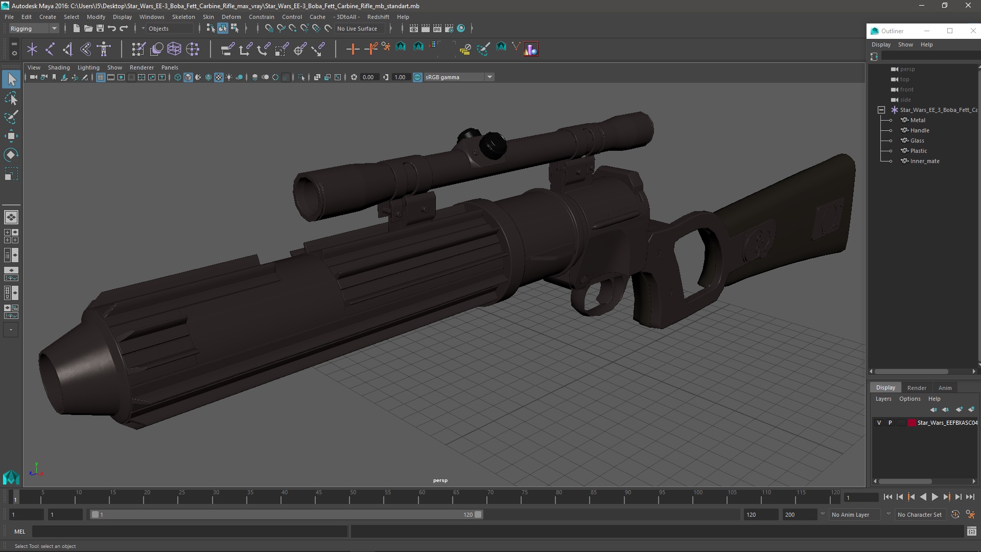 3D Star Wars EE-3 Boba Fett Carbine Rifle model