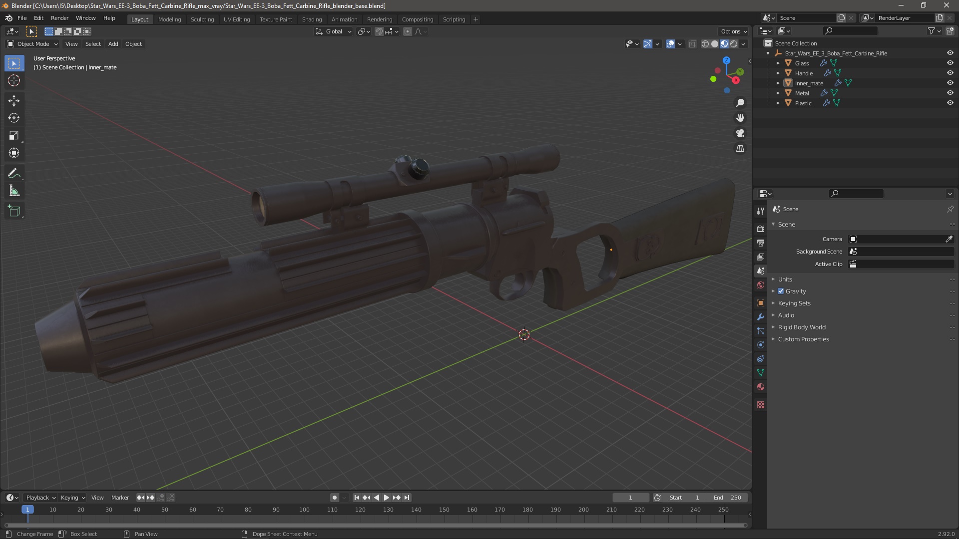 3D Star Wars EE-3 Boba Fett Carbine Rifle model