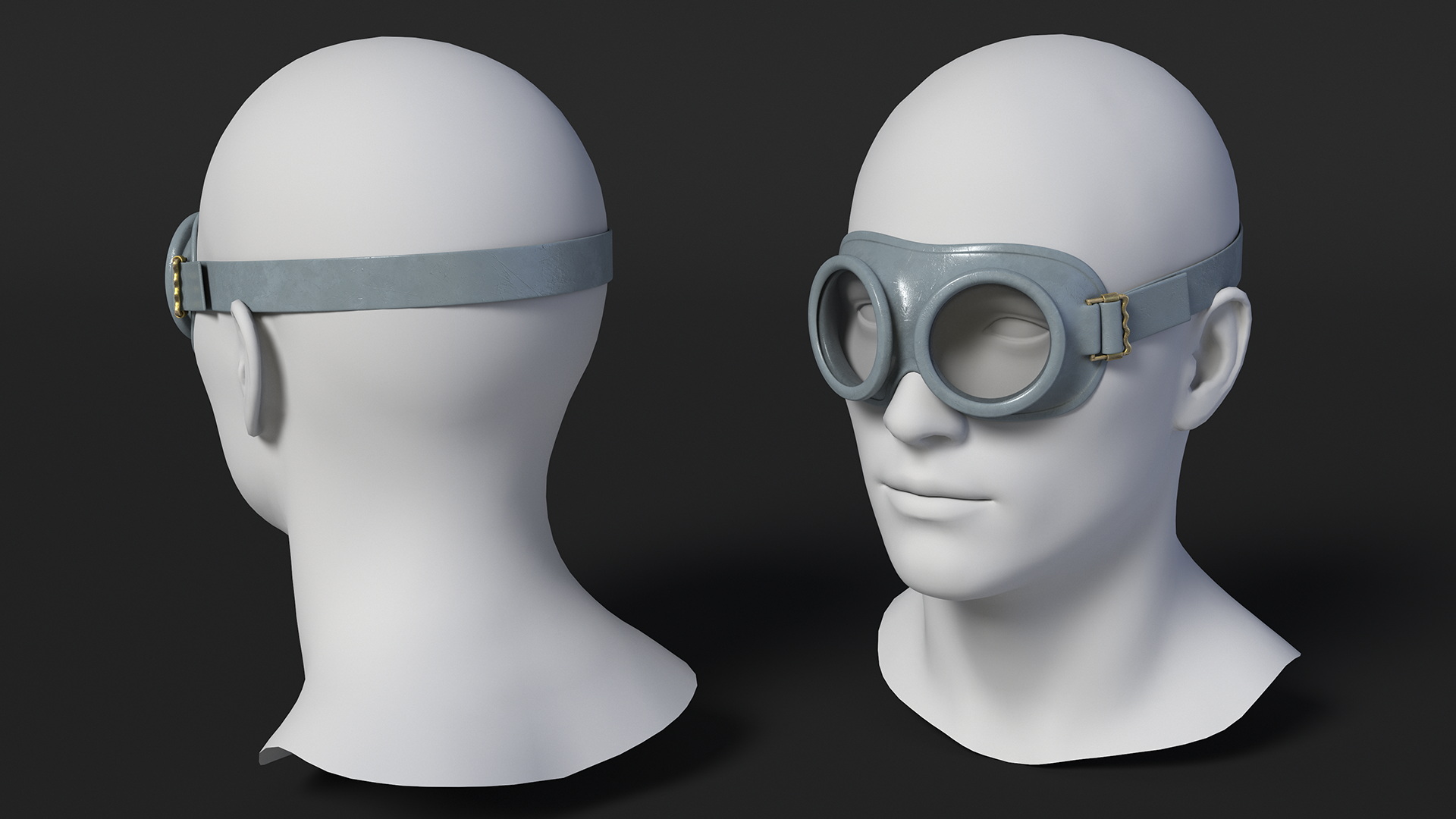 3D NATO Round Army Goggles Gray on Mannequin Head