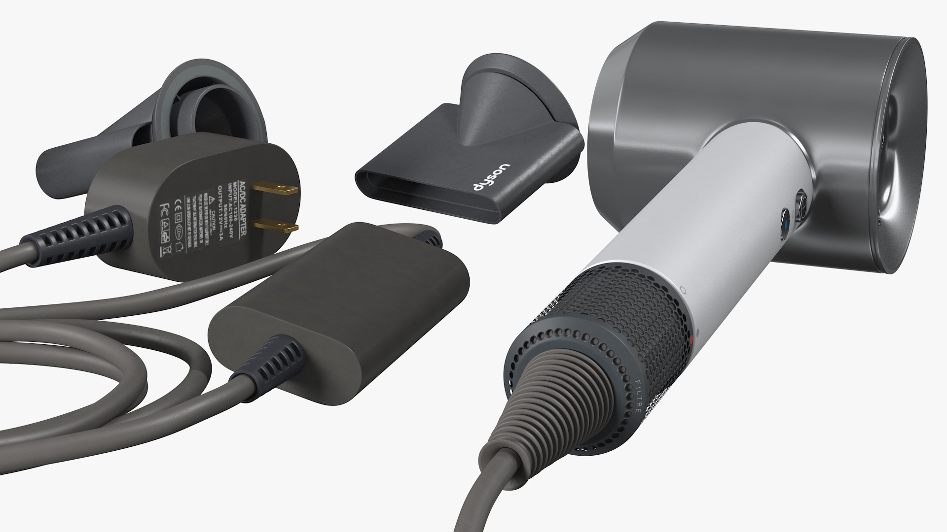 Dyson Hair Dryer Professional Edition with Attachments 3D model