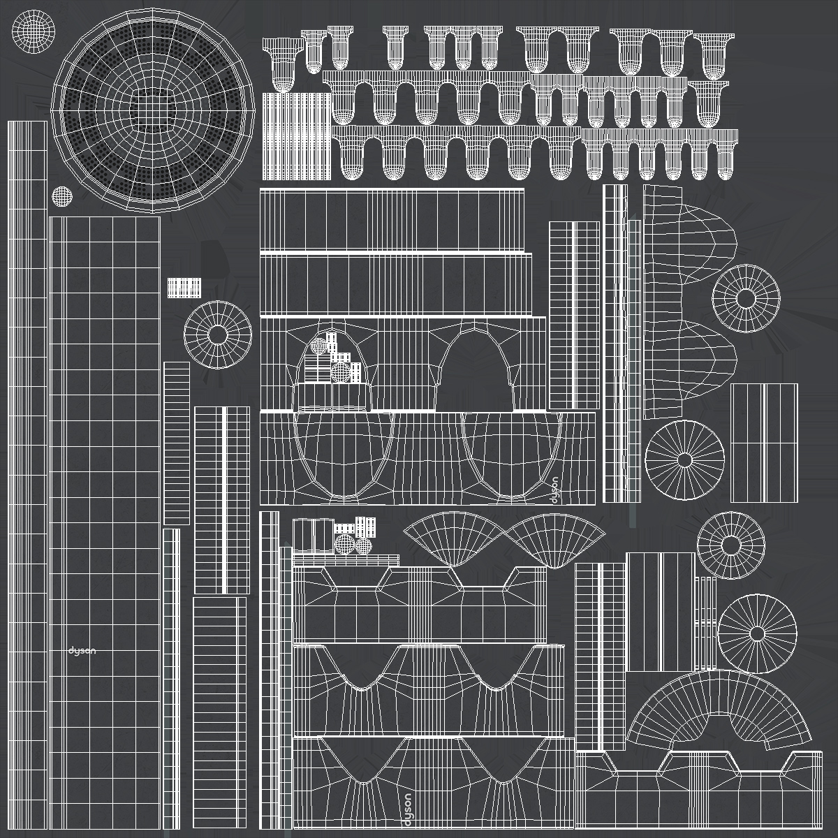 Dyson Hair Dryer Professional Edition with Attachments 3D model