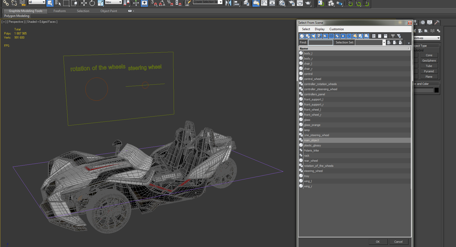 3D Polaris Slingshot Trike White Rigged