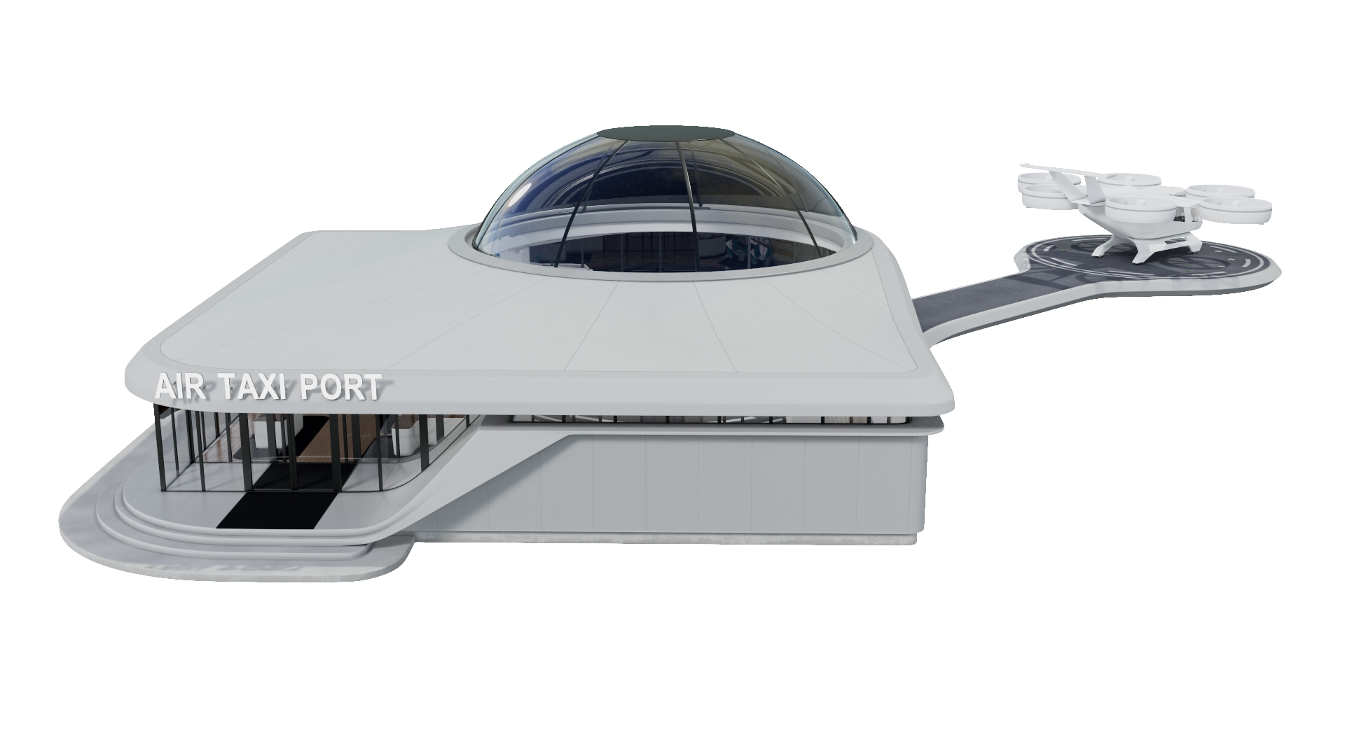 3D Urban Air Port with Passenger Aircraft model