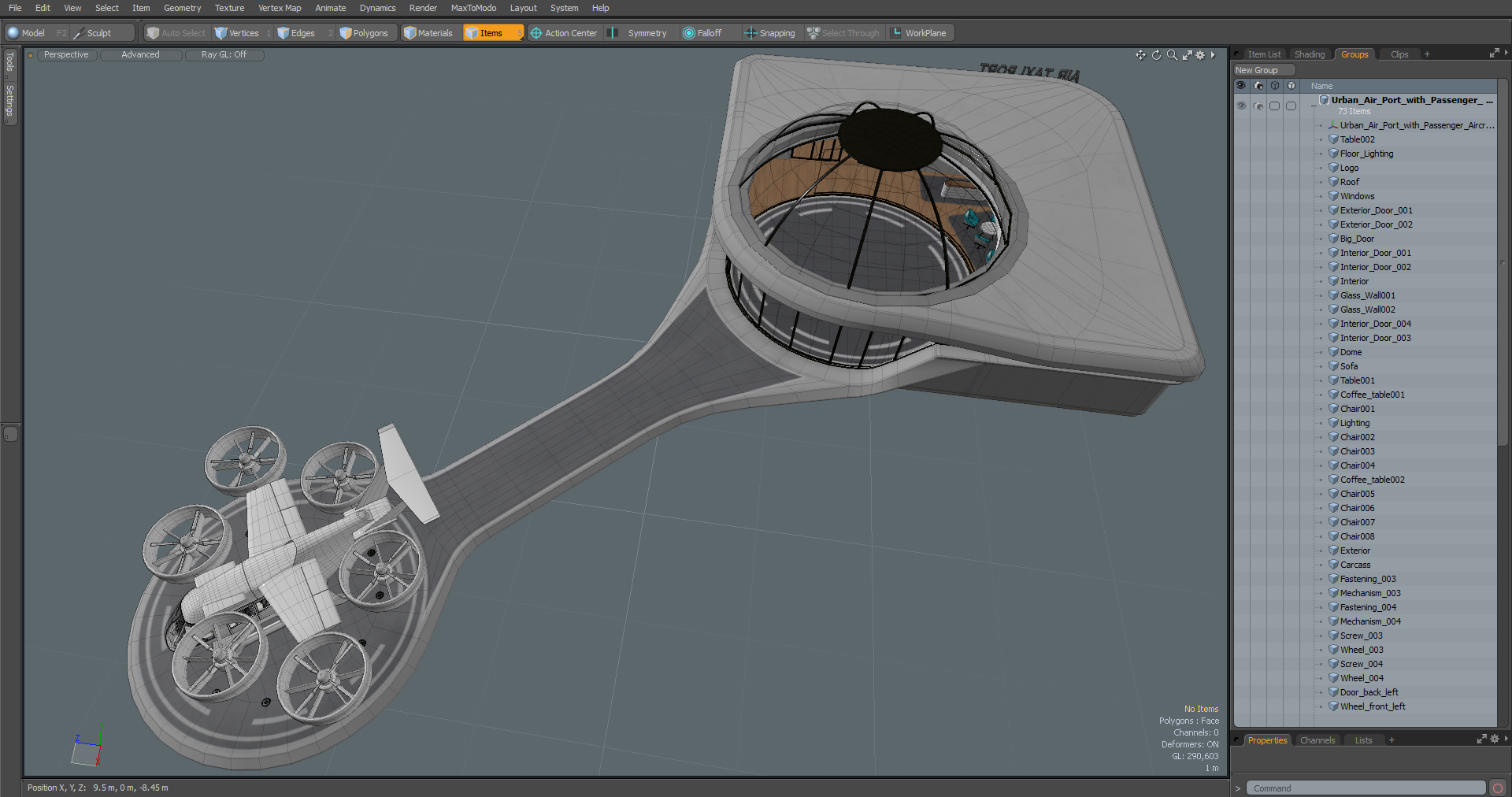 3D Urban Air Port with Passenger Aircraft model