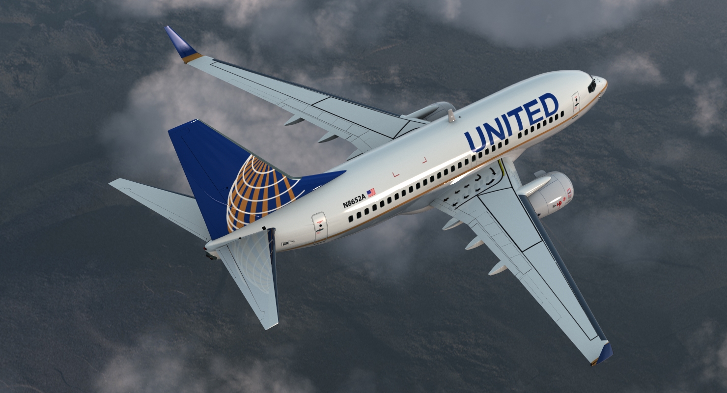 3D Boeing 737 600 with Interior United Airlines Rigged