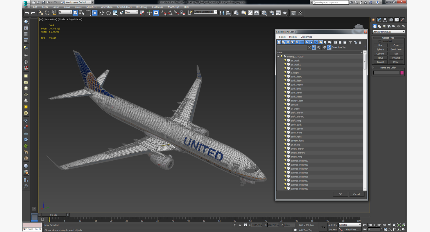 Boeing 737 900 with Interior United Airlines 3D model