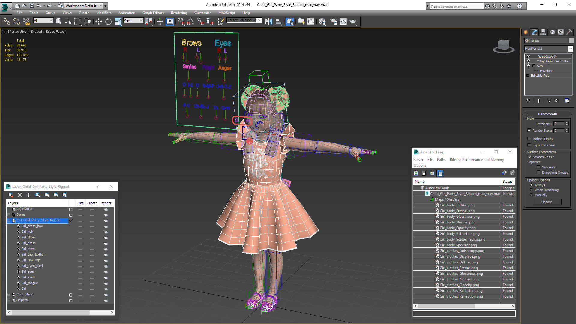 Child Girl Party Style Rigged 3D model