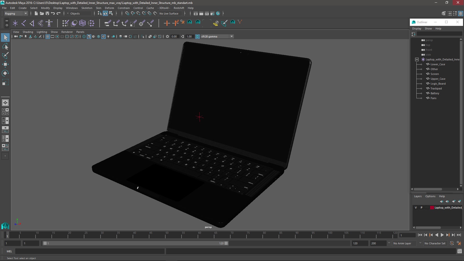 3D Laptop with Detailed Inner Structure