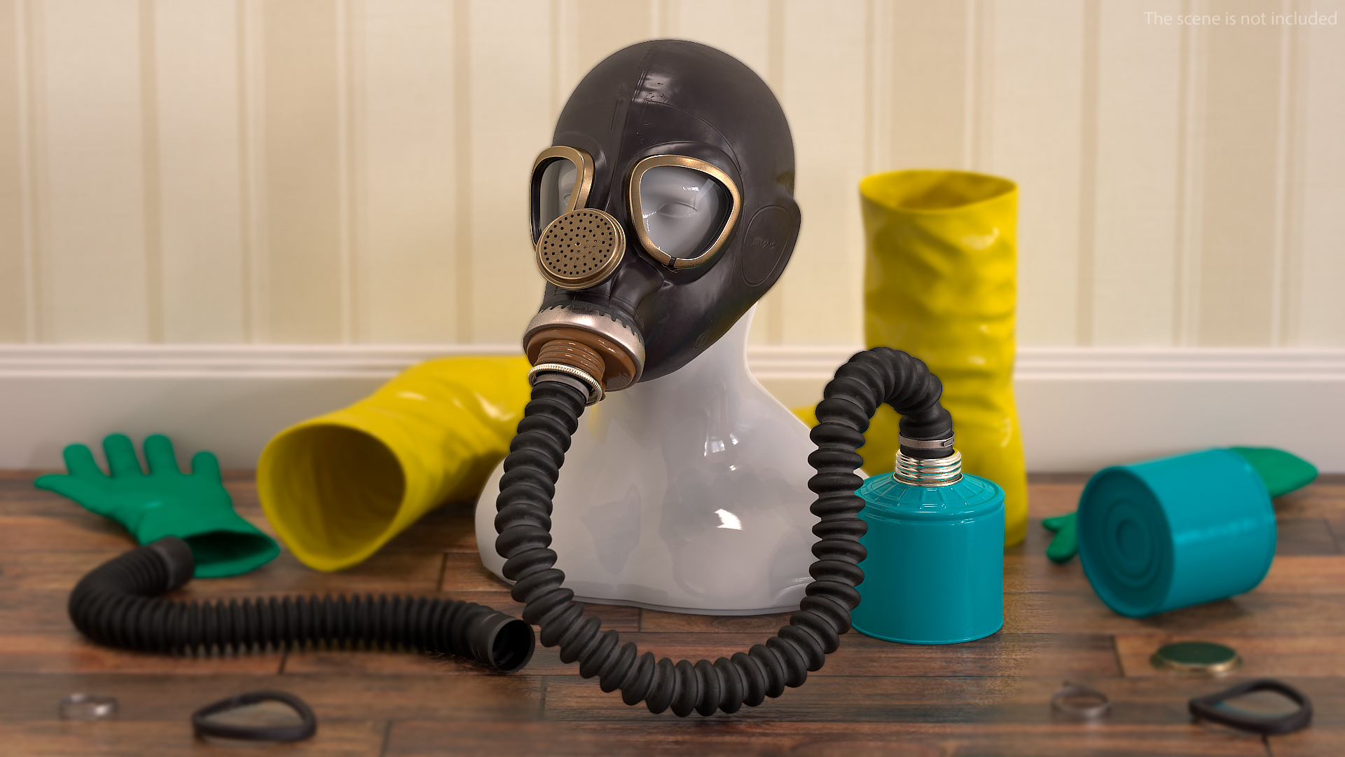 Gas Mask GP5 with Long Hose Rigged 3D model