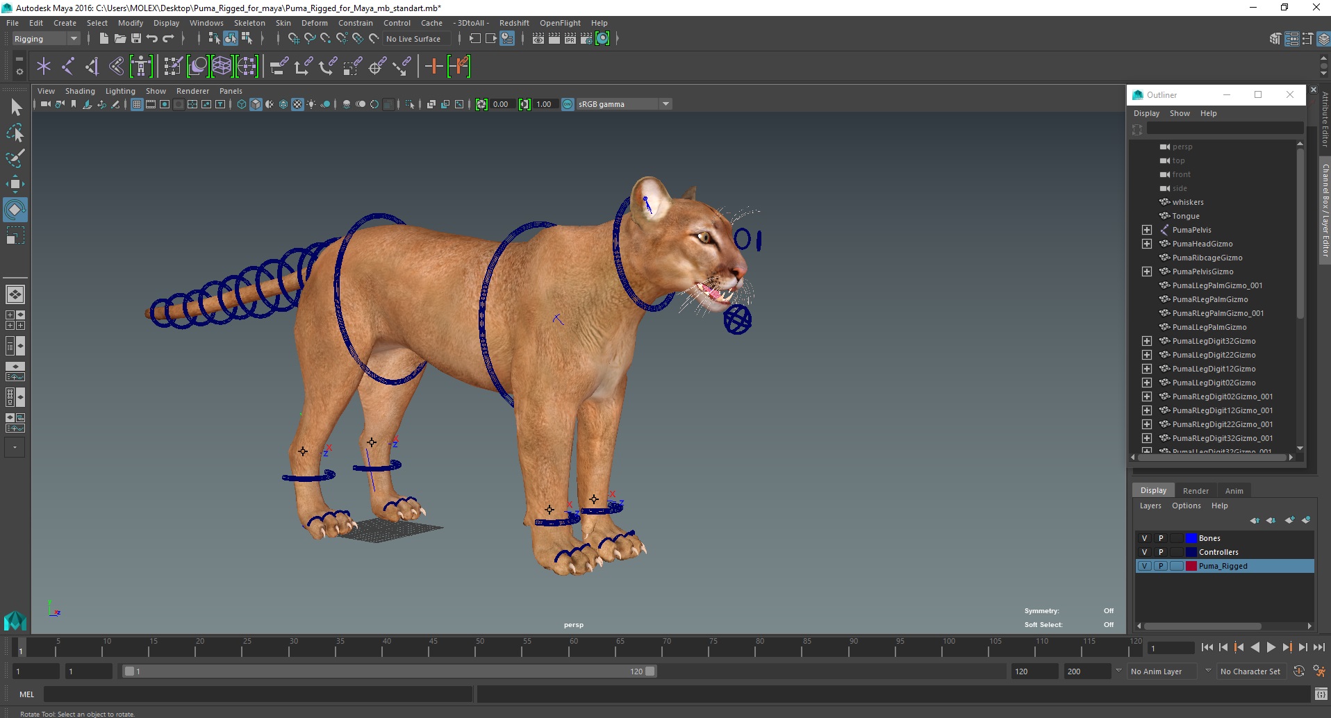 3D model Puma Rigged for Maya